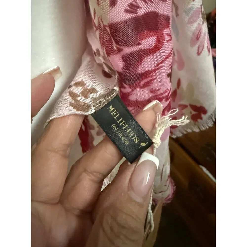 Women's Pink Floral 100% Viscose Spain Scarf Lightweight 70X70 NEW